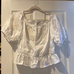 Guess women white lazo eyelet off the shoulder peplum top size M